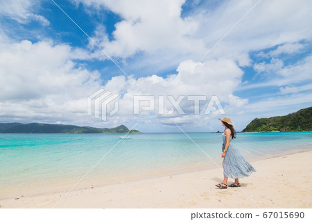 Beautiful tropical sea and one-piece female image 67015690