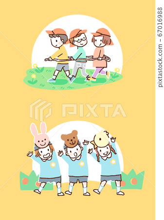 Nursery school play for kindergarten orange background Nursery school play for kindergarten orange background 67016988