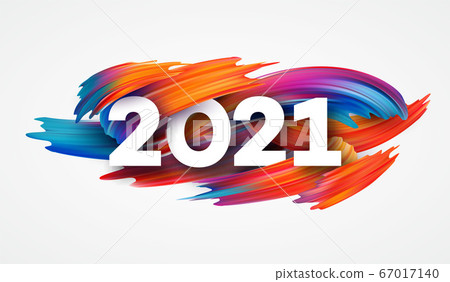 Colorful Brushstroke paint lettering calligraphy of 2021 Happy New Year background. Vector illustration Colorful Brushstroke paint lettering calligraphy of 2021 Happy New Year background. Vector illustration 67017140