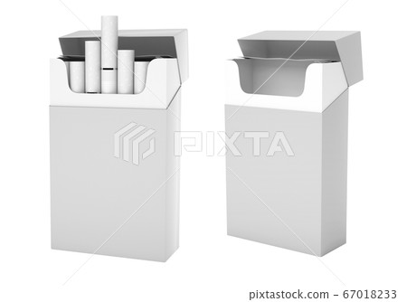 White pack of cigarettes with white filter. Open empty and full packs 67018233