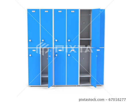 Blue lockers. Two row section of lockers for schoool or gym 67018277