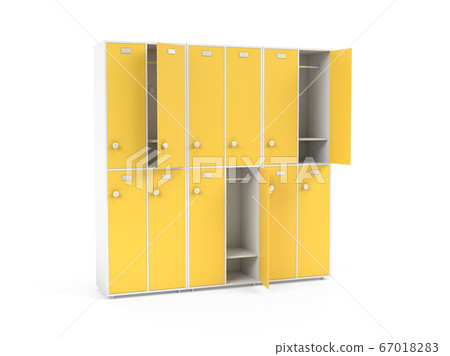 Yellow lockers. Two row section of lockers for schoool or gym Yellow lockers. Two row section of lockers for schoool or gym 67018283