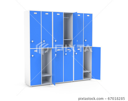 Blue lockers. Two row section of lockers for schoool or gym 67018285