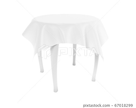 White round table covered with white tablecloth. 3d rendering illustration White round table covered with white tablecloth. 3d rendering illustration 67018299