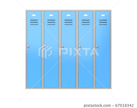 Blue gym closed lockers. 3d rendering illustration Blue gym closed lockers. 3d rendering illustration 67018342