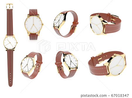 Wrist watch. White dial with golden case and brown leather bracelet Wrist watch. White dial with golden case and brown leather bracelet 67018347