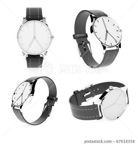 Watch set. Classic model with black band. 3d rendering illustration 67018358