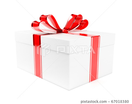 Gift box decorated with shiny red ribbon. 3d... - Stock Illustration ...