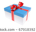 Christmas gift. Blue box with red ribbon bow. 3d rendering illustration 67018392