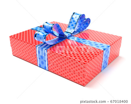 Gift box. Red box decorated with blue bow 67018400