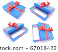 Gift boxes. Blue box with red bow. 3d rendering illustration 67018422