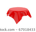Red tablecloth on invisible round table. 3d rendering illustration 67018433