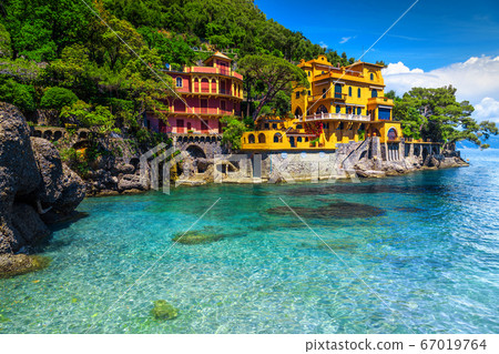 Luxury homes and spectacular beach near Portofino resort, Liguria, Italy  67019764