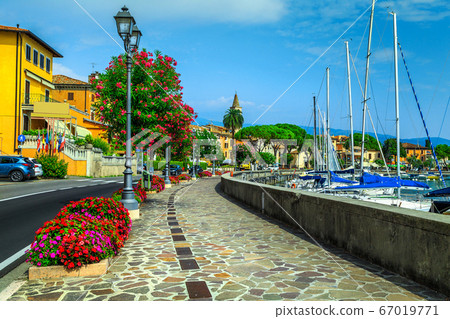 Beautiful walkway with colorful oleander flowers, Toscolano-Maderno, Italy 67019771