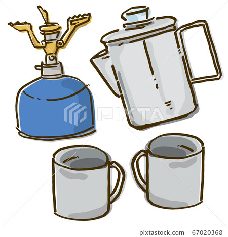 手繪煤氣爐,滲濾器和杯子 手繪煤氣爐,滲濾器和杯子 67020368