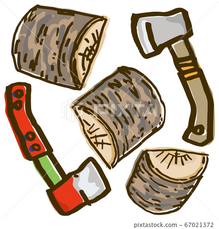 Hand drawn firewood and ax 67021372