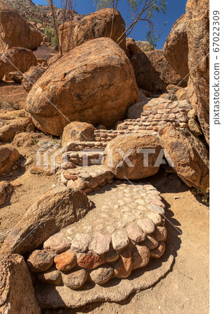 landscape behind White lady paintings in Namibia 67022309