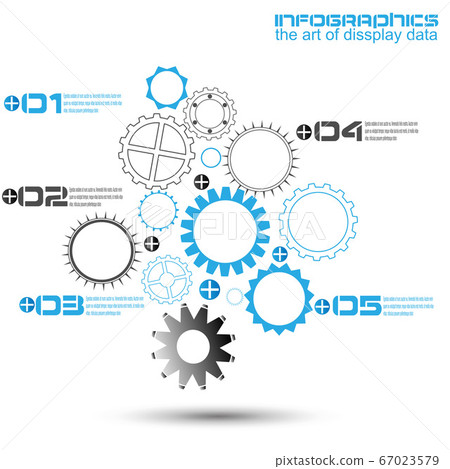 Infographic design template with gear chain. Ideal to display information, ranking and statistics. 67023579