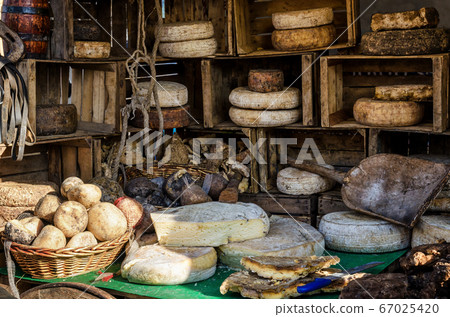 hard cheese on a market stall 67025420