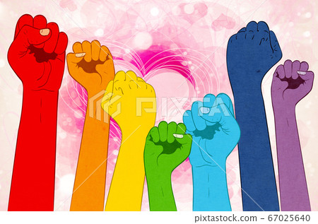 Rainbow raised fists with paper texture 67025640