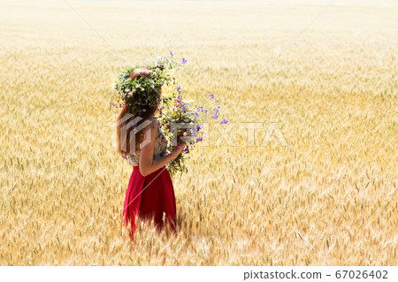 girl in a wreath of wildflowers girl in a wreath of wildflowers 67026402