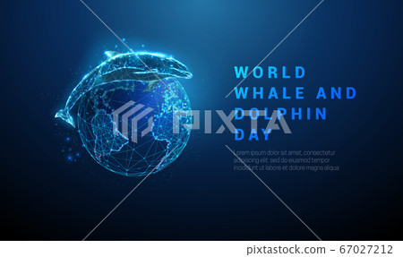 Low poly jumping dolphin and planet Earth. Low poly jumping dolphin and planet Earth. 67027212