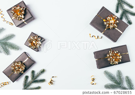 Christmas flat lay composition of fir tree Christmas flat lay composition of fir tree 67028655