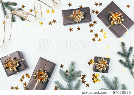 Christmas festive flat lay frame with fir branches Christmas festive flat lay frame with fir branches 67028656