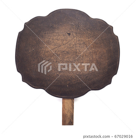 wooden nameplate or wall sign on white background 67029016