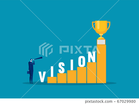 businessman looking vision word on stairs to success. 67029980
