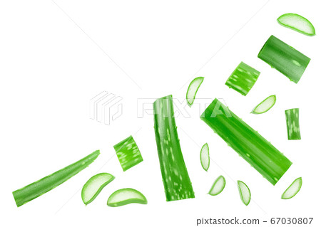 Aloe vera with slices isolated on white background with copy space for your text. Top view. Flat lay. 67030807