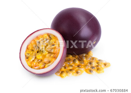 passion fruits and half isolated on white background. maracuya with clipping path and full depth of field passion fruits and half isolated on white background. maracuya with clipping path and full depth of field 67030884