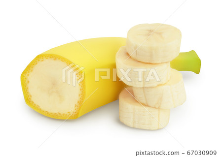 banana pieces isolated on white background with clipping path and full depth of field. banana pieces isolated on white background with clipping path and full depth of field. 67030909