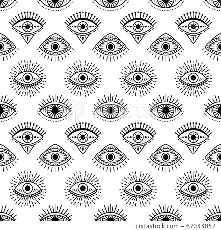 Seamless pattern with hand drawn eye, vector... - Stock Illustration ...