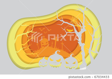 Paper art of of halloween night background. 67034433