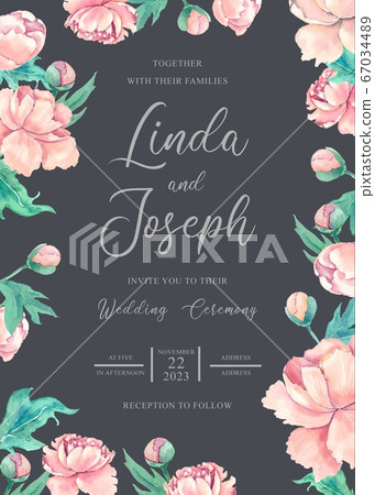 Greeting card with beautiful peonies. Vector illustration. 67034489