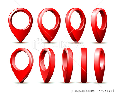 Realistic Detailed 3d Red Map Pointer Pin Set in Different positions. 67034541