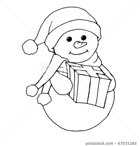Sketching style snowmen and christmas gift boxes doodles. Hand drawn snowman isolated on a white background. 67035268