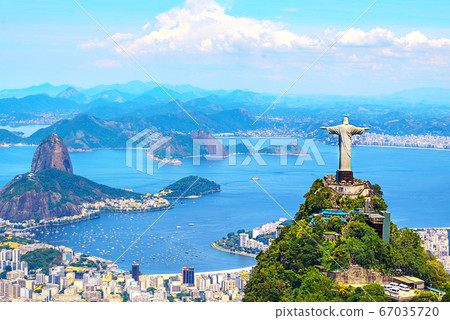 View of Rio de Janeiro with Christ Redeemer and Corcovado Mountain, Brazil. 67035720