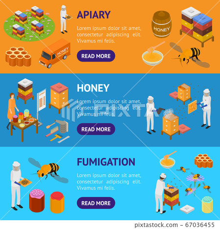 Apiary Concept Banner Horizontal Set 3d... - Stock Illustration ...