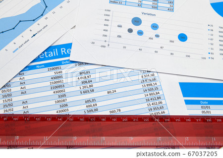 business office desk closeup - financial reports, 67037205