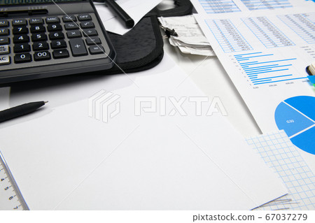 business office desk closeup - financial reports, 67037279