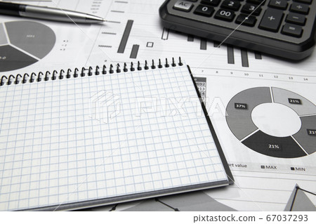 business office desk closeup - financial reports, 67037293