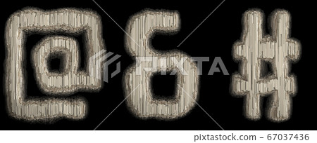 Set of symbol at, ampersand and hash made of industrial metal 3D 67037436