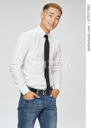 Handsome elegant male Asian appearance white shirt tie Handsome elegant male Asian appearance white shirt tie 67037981