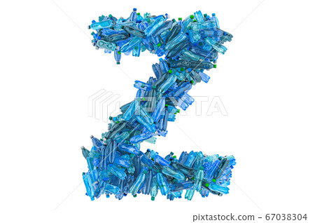 Letter Z from plastic water bottles, 3D rendering Letter Z from plastic water bottles, 3D rendering 67038304