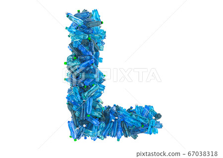 Letter L from plastic water bottles, 3D rendering 67038318