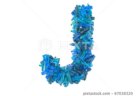 Letter J from plastic water bottles, 3D rendering 67038320