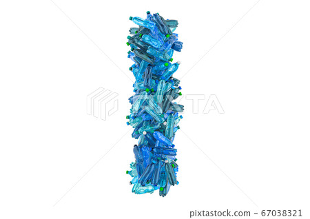 Letter I from plastic water bottles, 3D rendering Letter I from plastic water bottles, 3D rendering 67038321