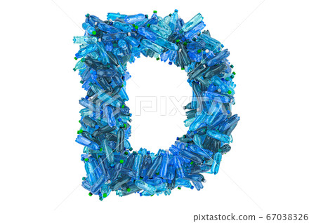 Letter D from plastic water bottles, 3D rendering 67038326